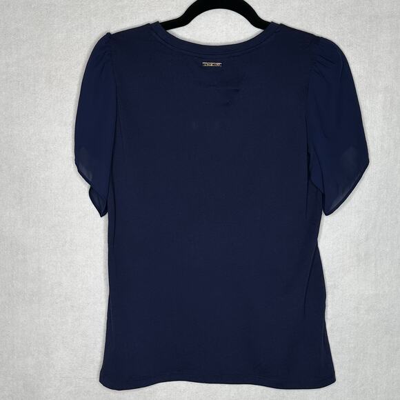 Michael Kors Women’s Navy Cotton Modal Tee Chiffon Sleeve Designer Top Medium - Picture 6 of 13